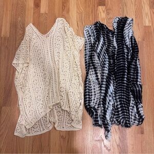 2-Piece Beach Coverup Bundle One Size | Crochet Poncho + Tie-Dye Wrap